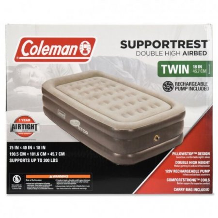 Coleman SupportRest Pillowstop 18" Double-High Airbed with Rechargeable Pump, Twin