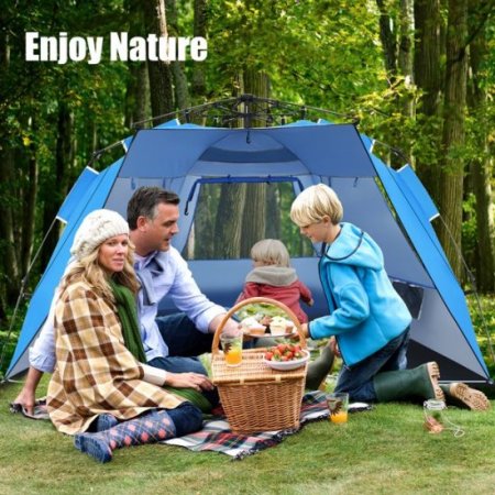 Costway 3-4 Person Easy Pop Up Beach Tent UPF 50Plus Portable Sun Shelter Blue