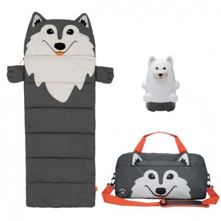 Firefly Outdoor Gear Aspen the Wolf Kid's 3 Piece Camping Combo Set (Duffel Bag, Sleeping Bag, Lantern)