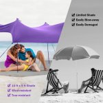 Costway Family Beach Tent Canopy w/4 Poles Sandbag Anchors 10'x9' UPF50+ Purple