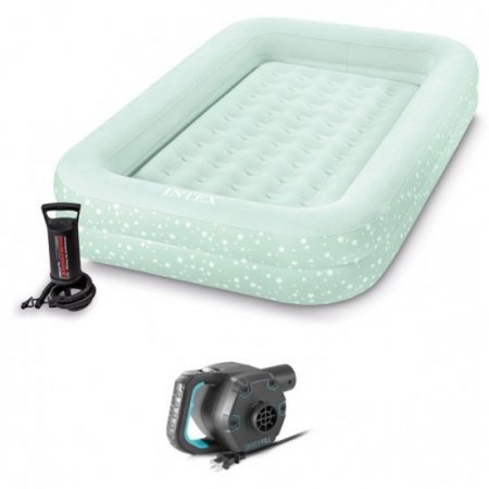 Intex Kids Inflatable Raised Frame Travel Air Bed w/ Hand Pump & Electric Pump