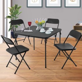 Mainstays 5 Piece Resin Card Table and Four Chairs Set, Black