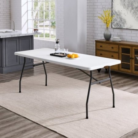 Mainstays 6 Foot Fold-in-Half Table, White Granite