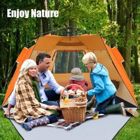 Costway 3-4 Person Easy Pop Up Beach Tent UPF 50Plus Portable Sun Shelter Orange