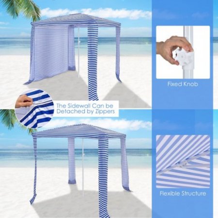 Costway 6.6' x 6.6' Foldable Beach Cabana Easy-Setup Beach Canopy W/ Carry Bag Navy